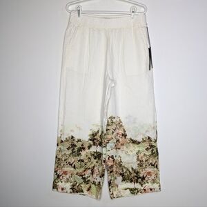 Tahari White Wide-Leg Printed Hem Pants